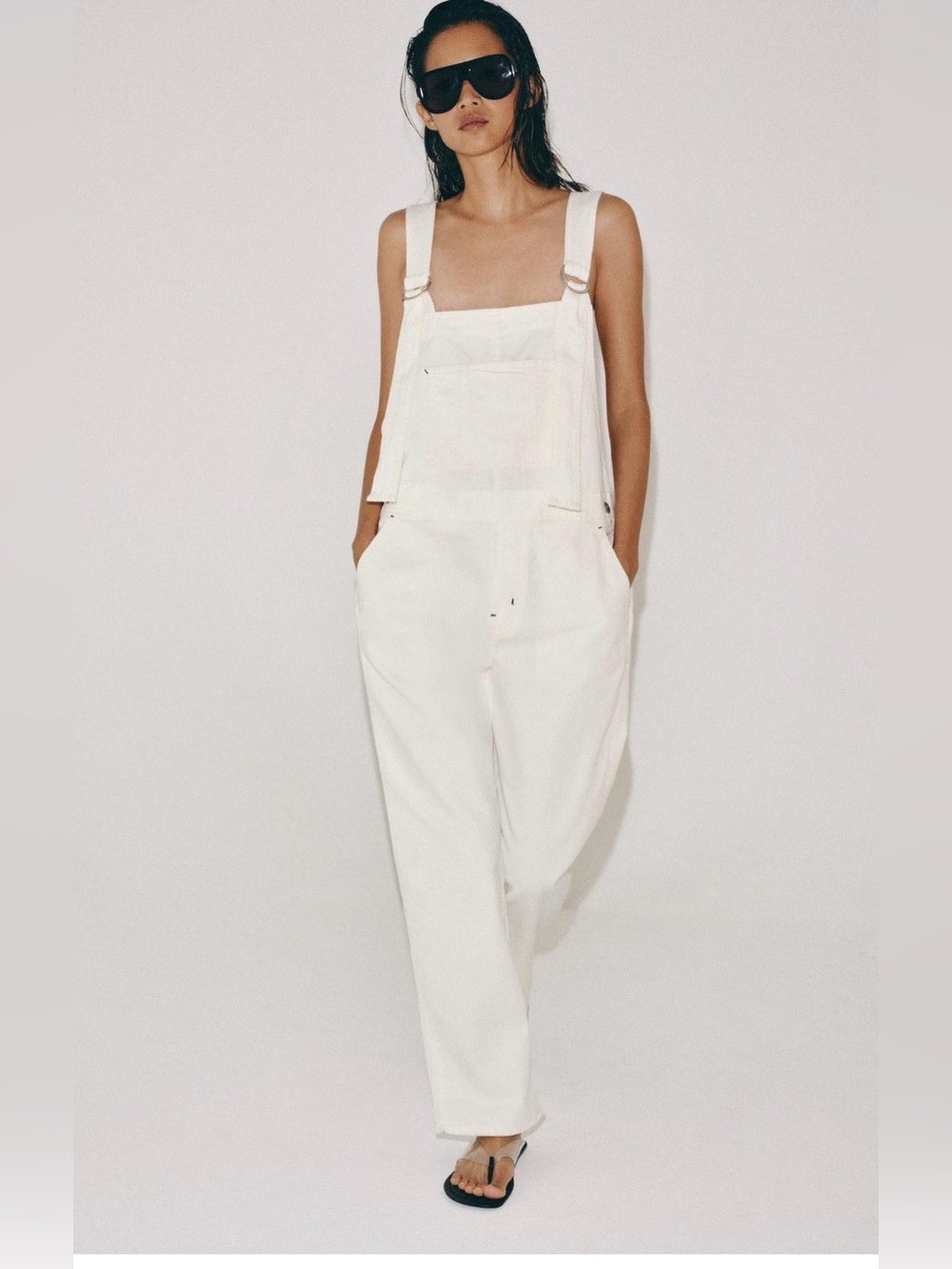 ZARA WHITE DENIM OVERALLS XS NWT